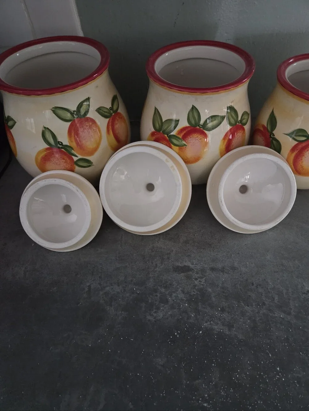 Peach Pattern Ceramic Kitchen Canister Set - Cream and Peach